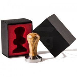 CLASS COFFEE TAMPER, OLIVE TREE HANDLE WITH S. STEEL FLAT BASE DIA 58